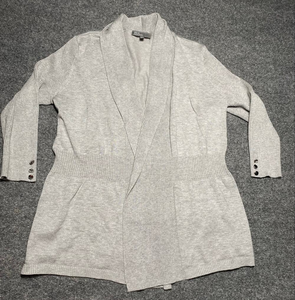 89th & Madison Peplum Open Front Cardigan Button Sleeve Detail in Light Gray- L